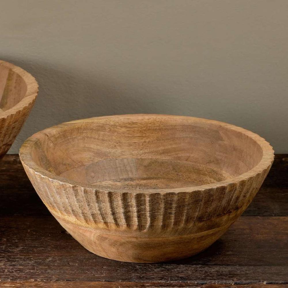 Greige Handcarved Mango Wood Bowl - Two Sizes