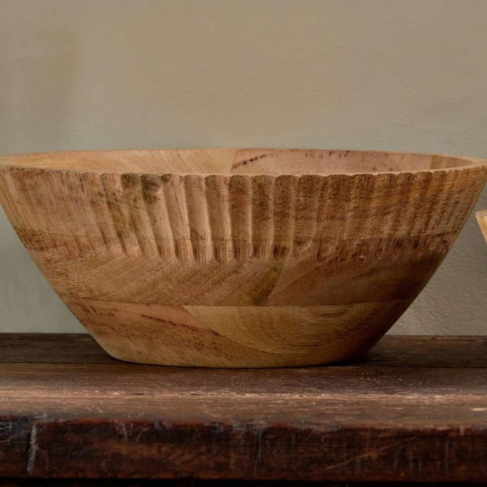 Greige Handcarved Mango Wood Bowl - Two Sizes