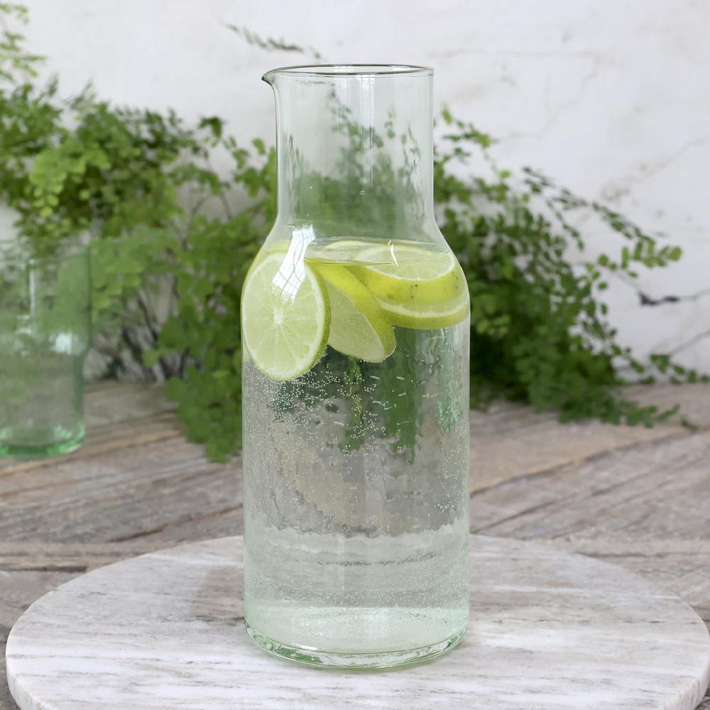 greige Handcrafted Glass Caraffe - Antique Green