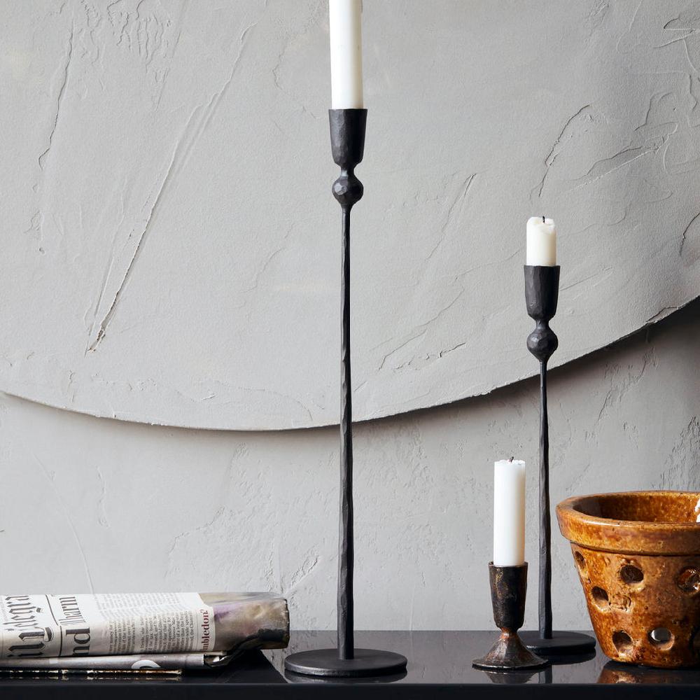greige Handmade Black Iron Candlestick - Four Sizes