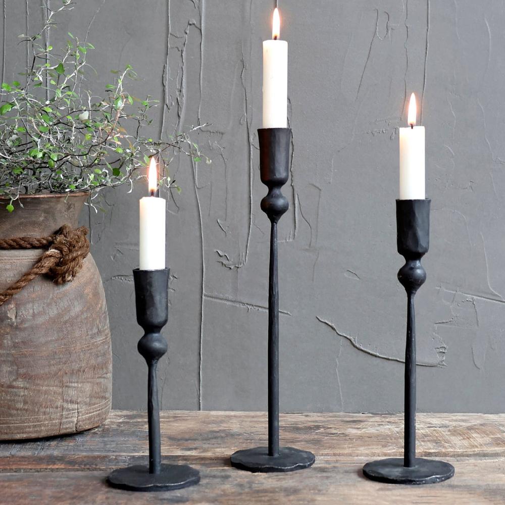 greige Handmade Black Iron Candlestick - Three Sizes