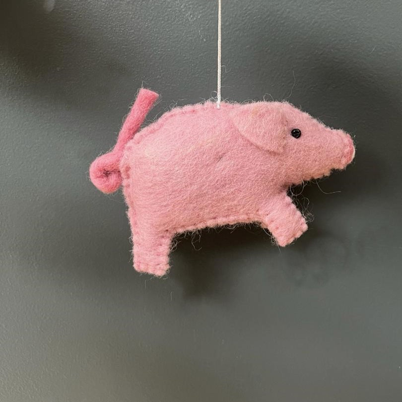 Greige Handmade Felt Farm Animals Mobile - Fairtrade