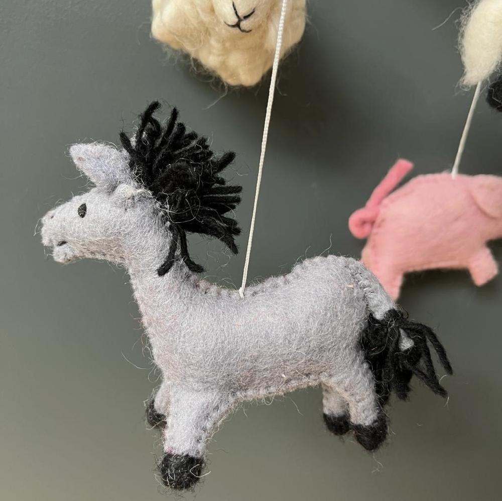 Greige Handmade Felt Farm Animals Mobile - Fairtrade