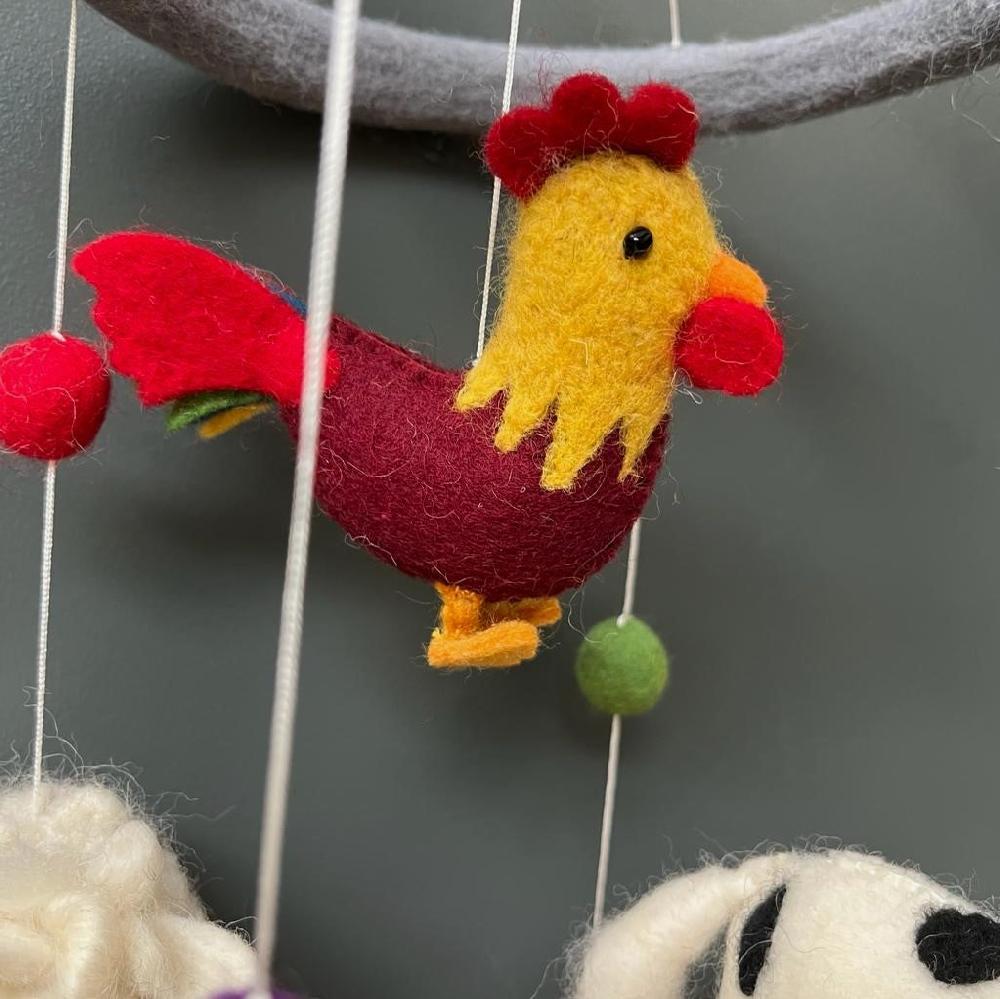Greige Handmade Felt Farm Animals Mobile - Fairtrade