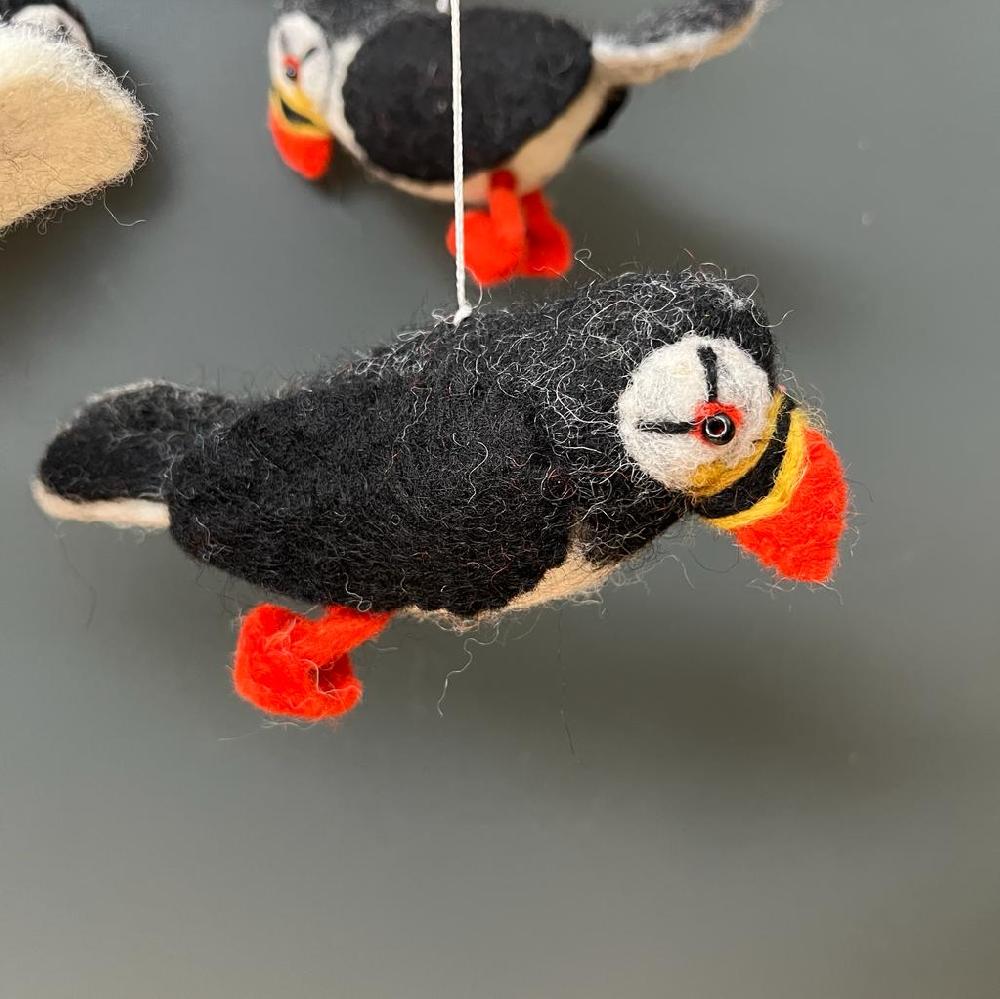 Greige Handmade Felt Puffin Mobile - Fairtrade