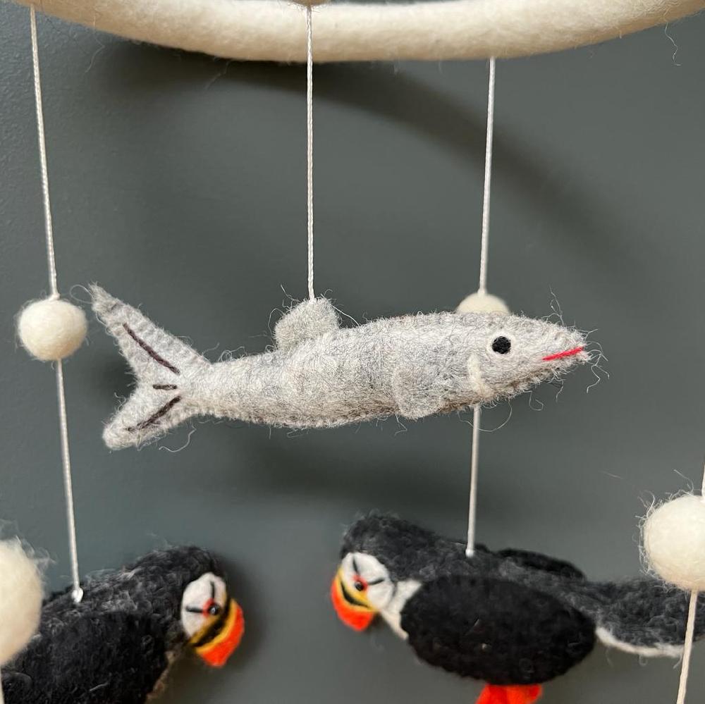 Greige Handmade Felt Puffin Mobile - Fairtrade