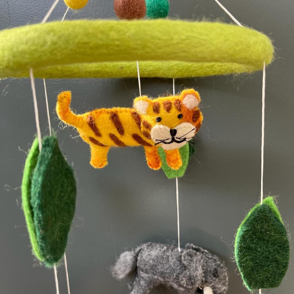 Greige Handmade Felt Zoo Animals Mobile - Fairtrade