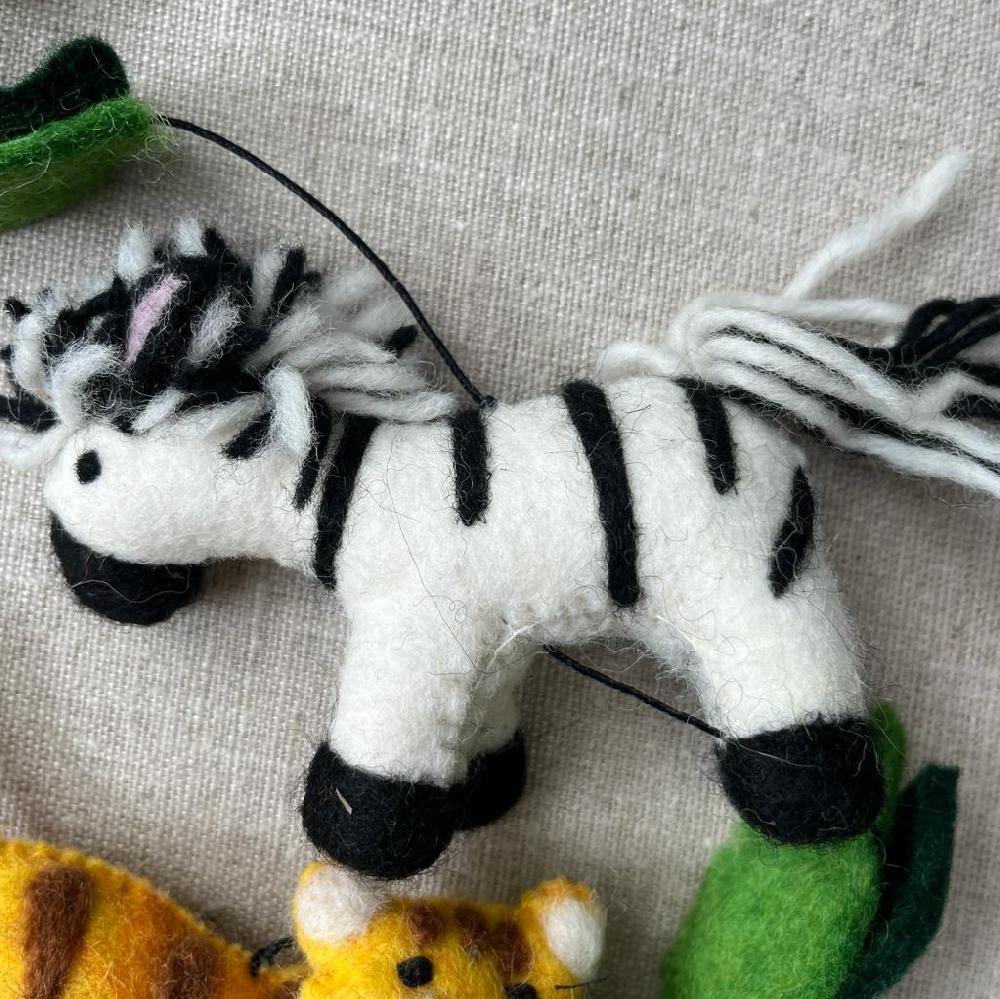 Greige Handmade Felt Zoo Animals String - Fairtrade
