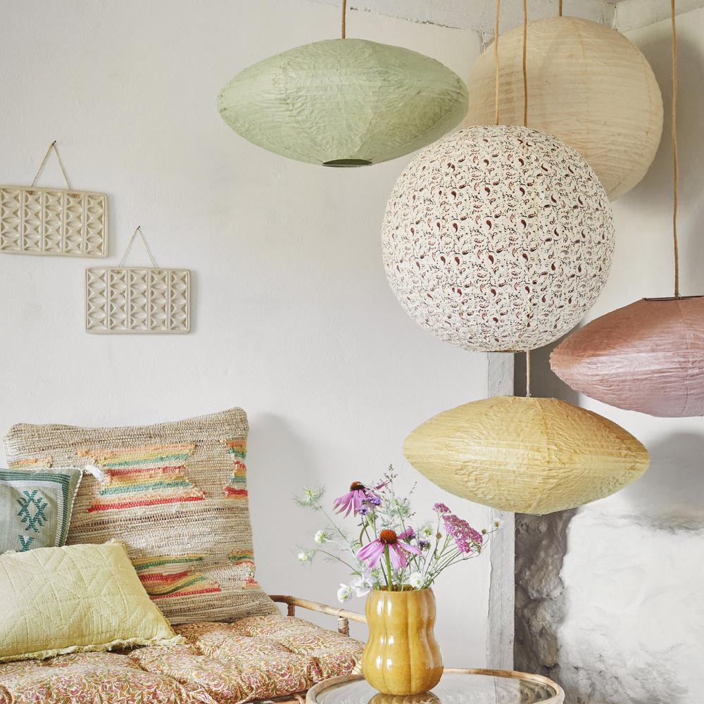 Greige Handmade Paper Oval Lampshade - Sand