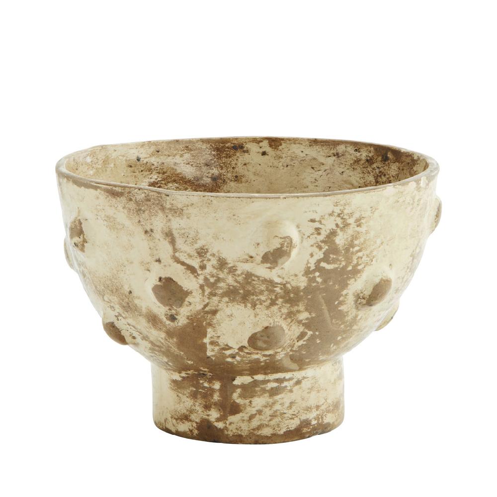 greige Handmade Papier Mache Bowl with Bobbles