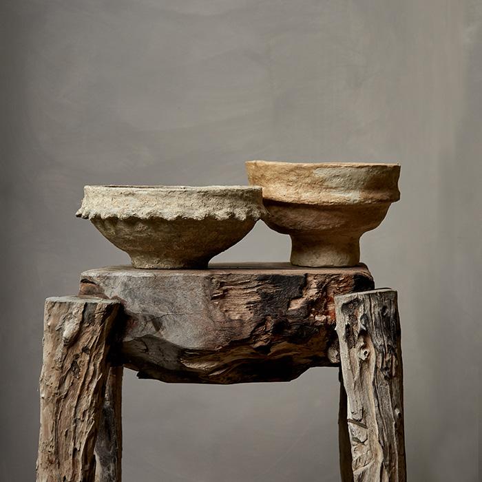 Greige Handmade Papier Mache Bowl With Spikey Rim