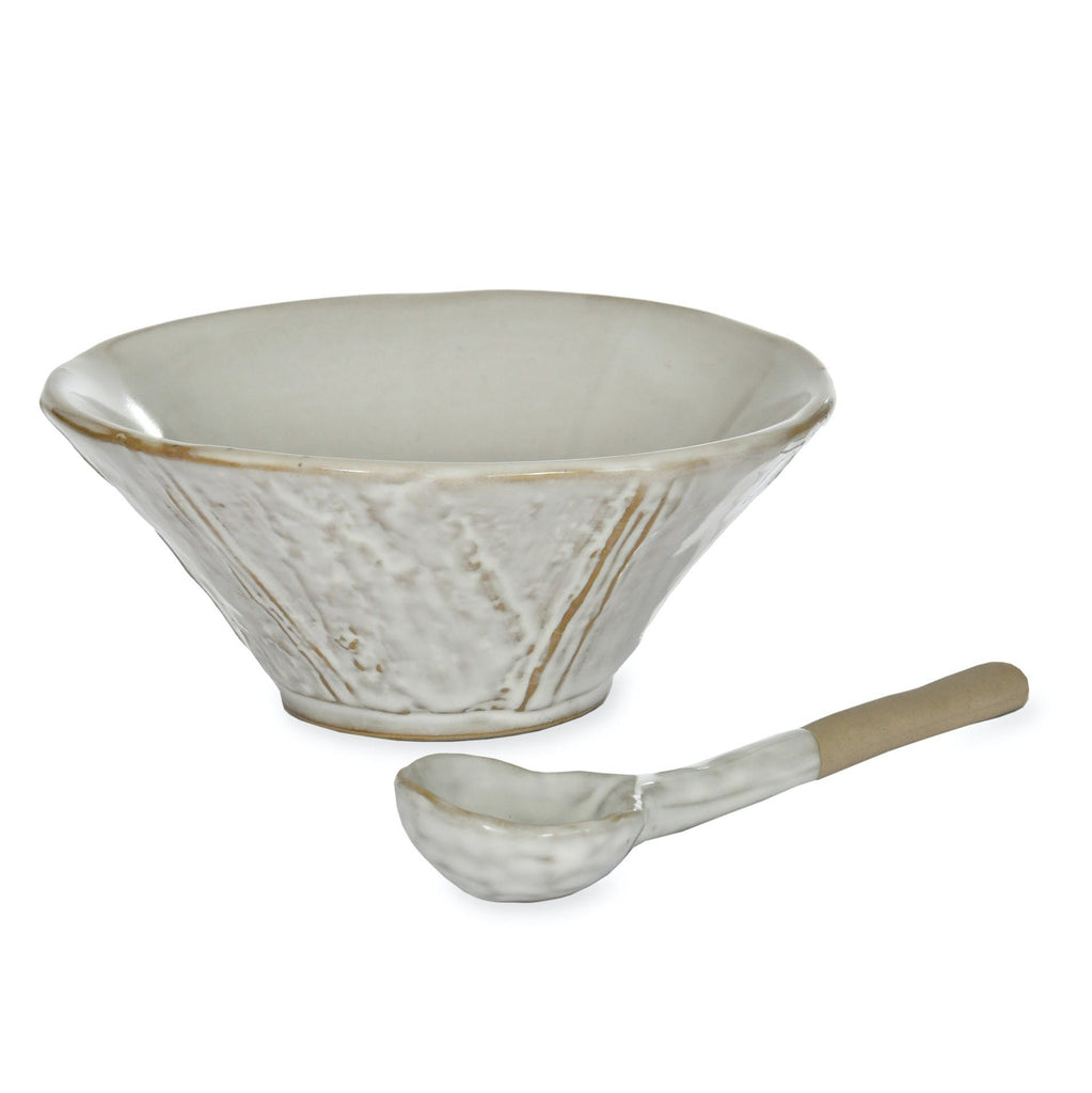 Greige Handmade Rustic Ceramic Meze Bowl And Spoon