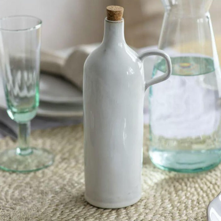 greige Handmade Rustic Ceramic Oil Bottle