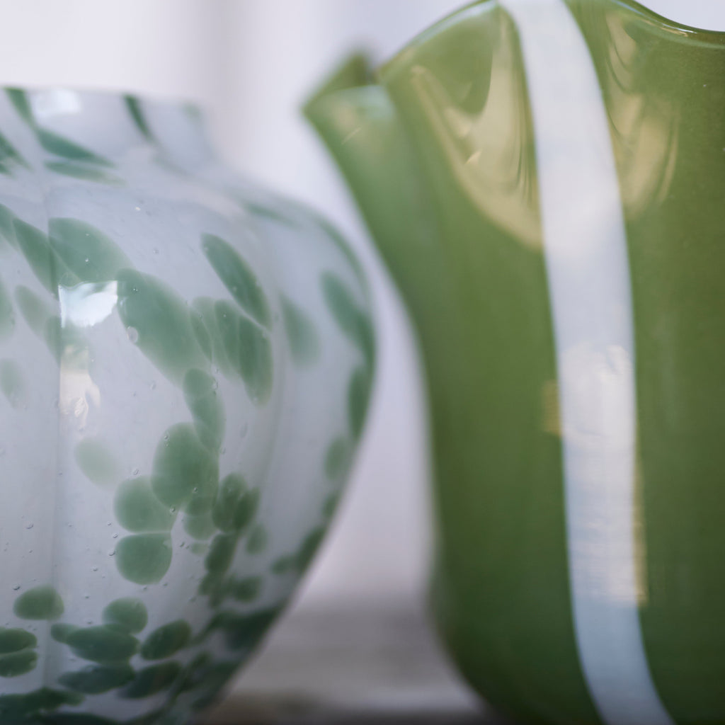 Greige Handmade Stripey Glass Vase - Green