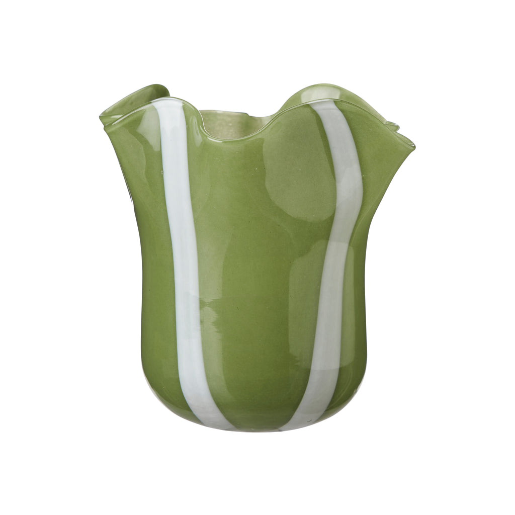 greige Handmade Stripey Glass Vase - Green