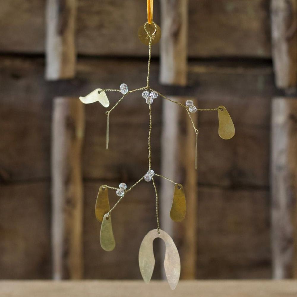 greige Hanging Brass Mistletoe Spray
