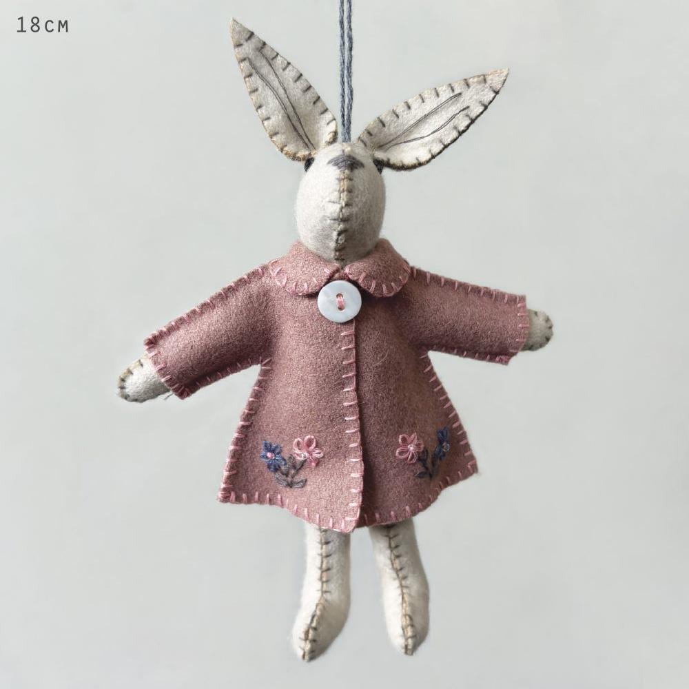 Greige Hanging Felt Rabbit - Various Options - 18cm