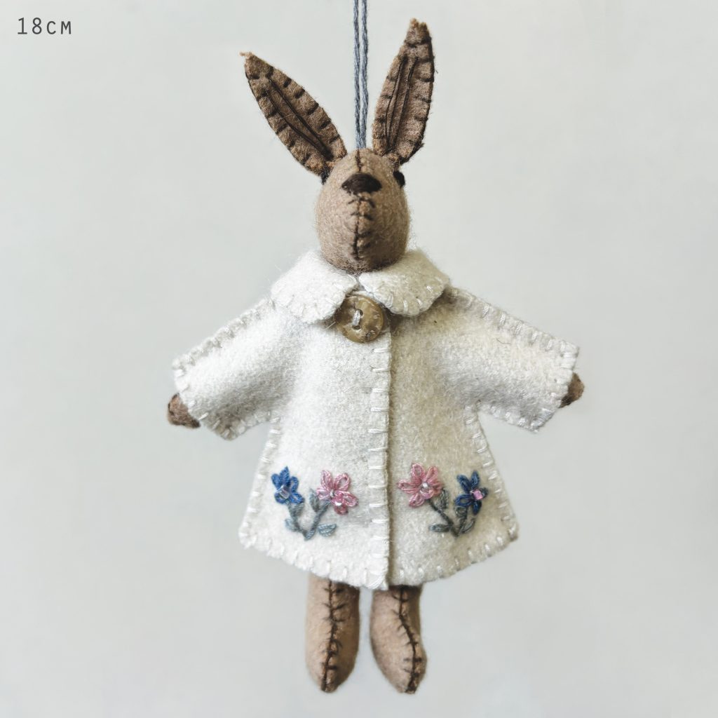 Greige Hanging Felt Rabbit - Various Options - 18cm