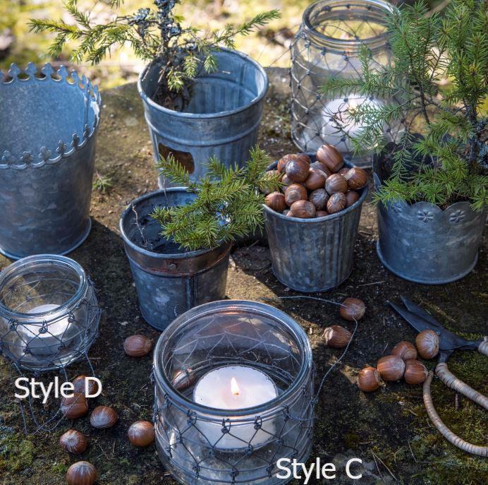 Greige Hanging Glass Jar Lantern With Wire Cover