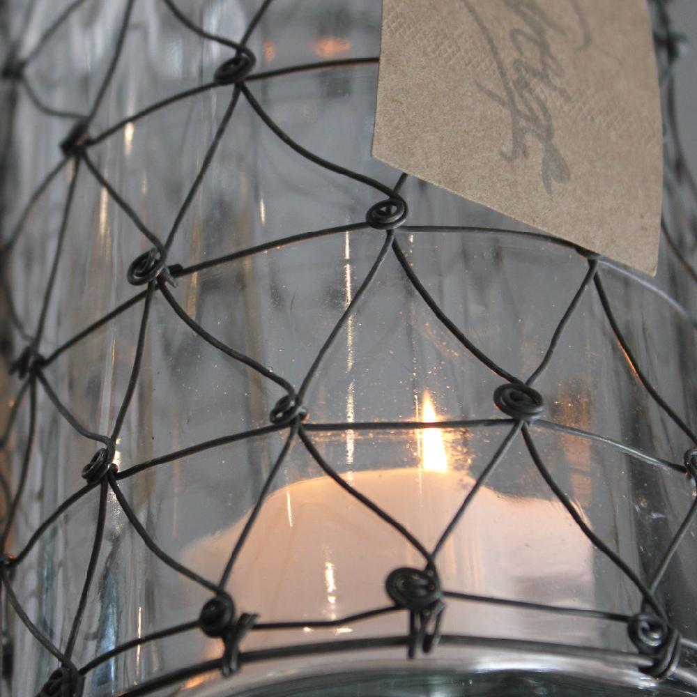greige Hanging Glass Jar Lantern with Wire Cover