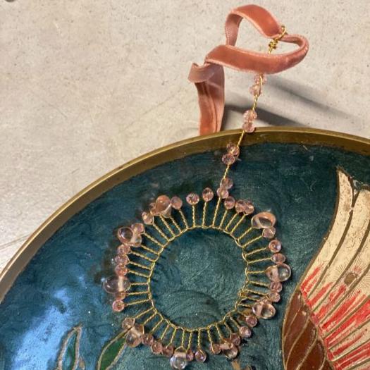 Greige Hanging Pink Glass Bead Wreath Decoration