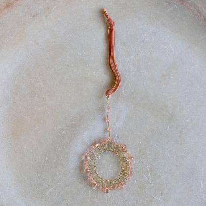 greige Hanging Pink Glass Bead Wreath Decoration