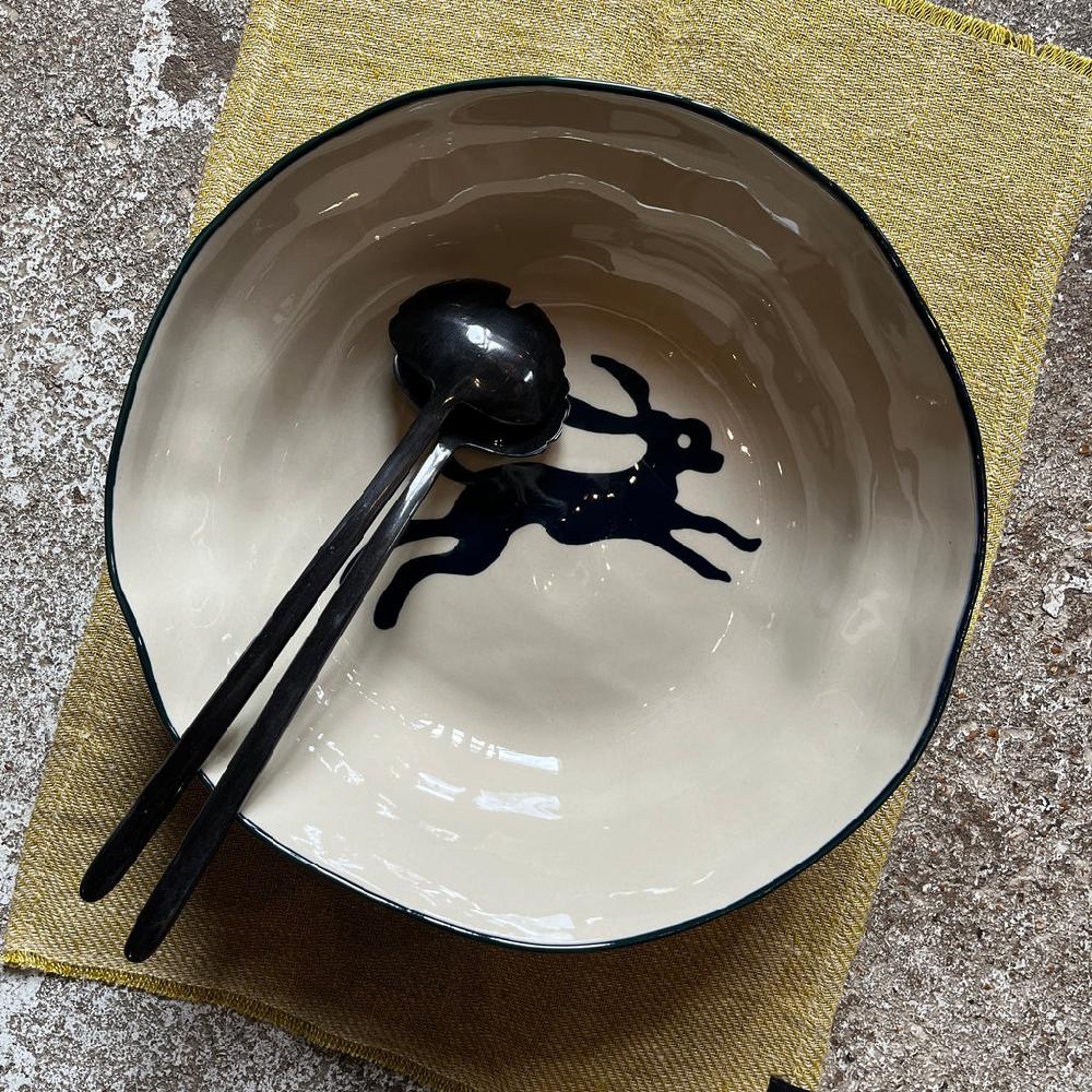 greige Hare Stoneware Bowl - 31cm