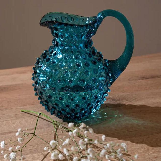 greige Hobnail Jug - 1L Round - Aquamarine