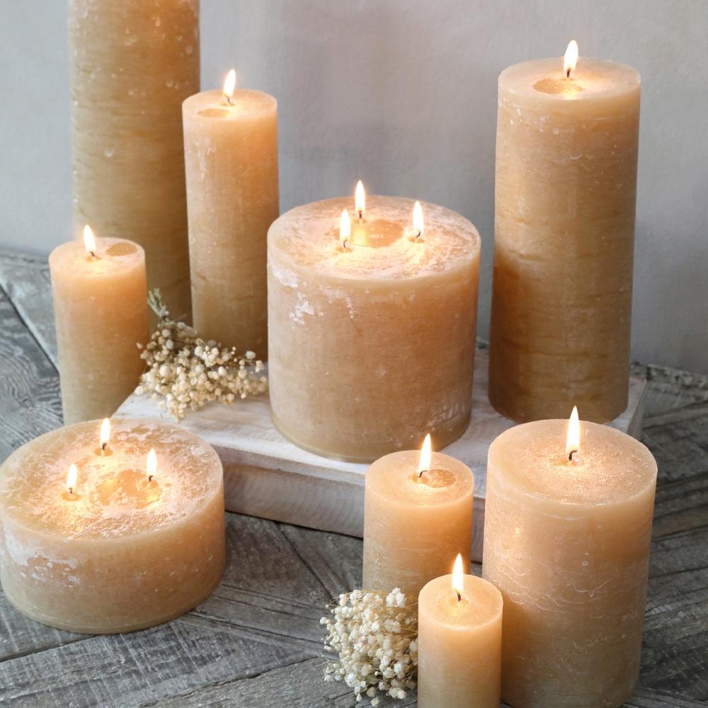 greige Honey Colour Rustic Pillar Candles