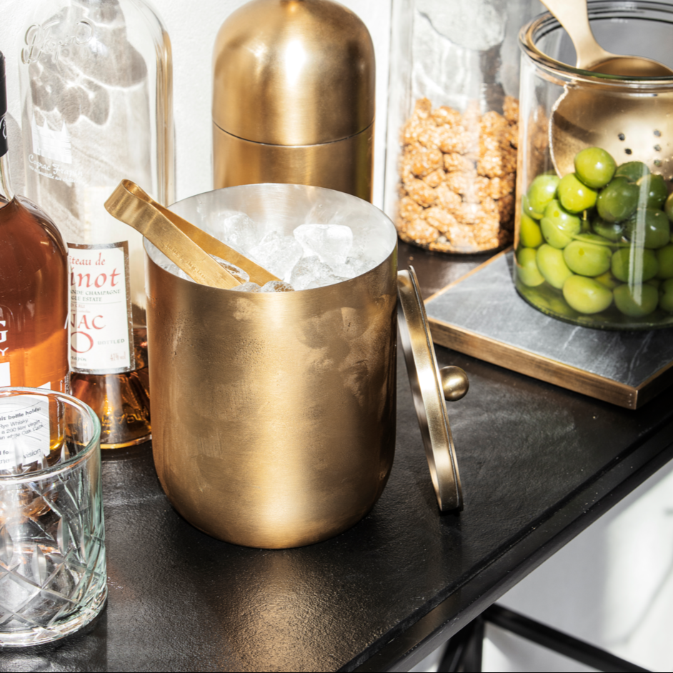 greige Ice Bucket or Wine Cooler - Brass Finish