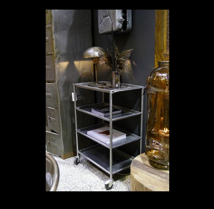 greige Industrial Metal Trolley