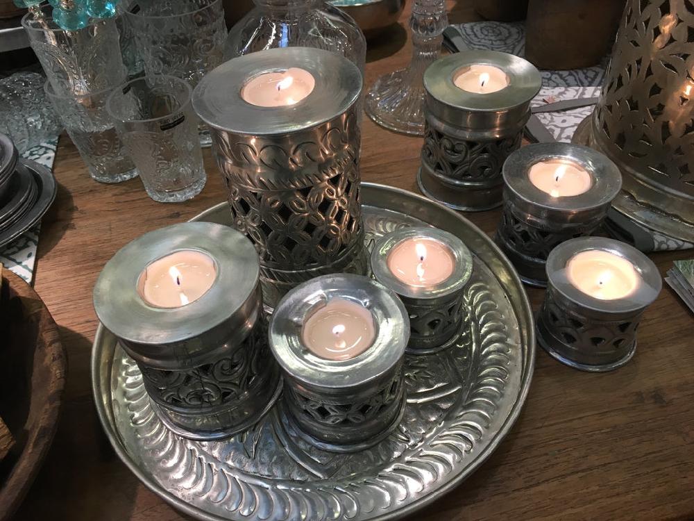 greige Intricate Metal Tealight Holders