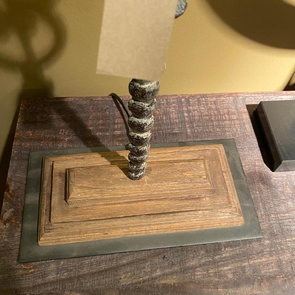 Greige Iron Scroll Lamp With Black Shade