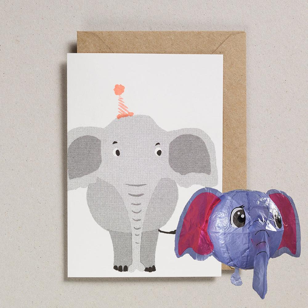 greige Japanese Paper Balloon Card - Elephant