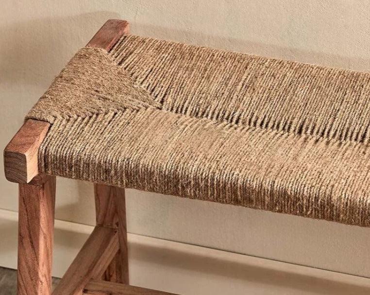 Greige Jute And Acacia Wood Bench