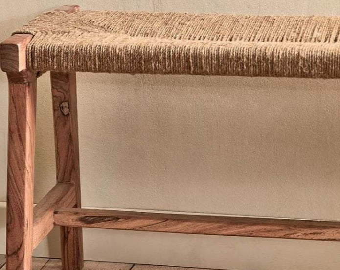 Greige Jute And Acacia Wood Bench