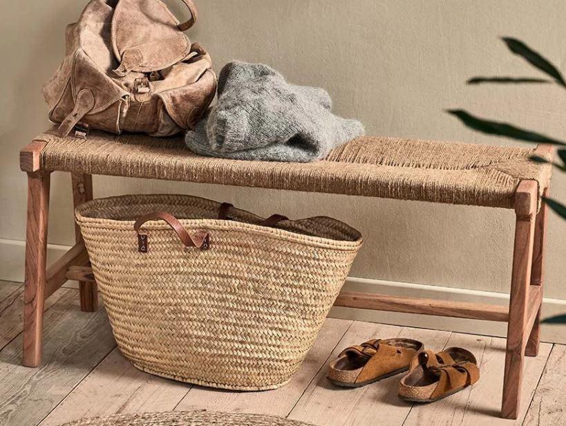 Greige Jute And Acacia Wood Bench