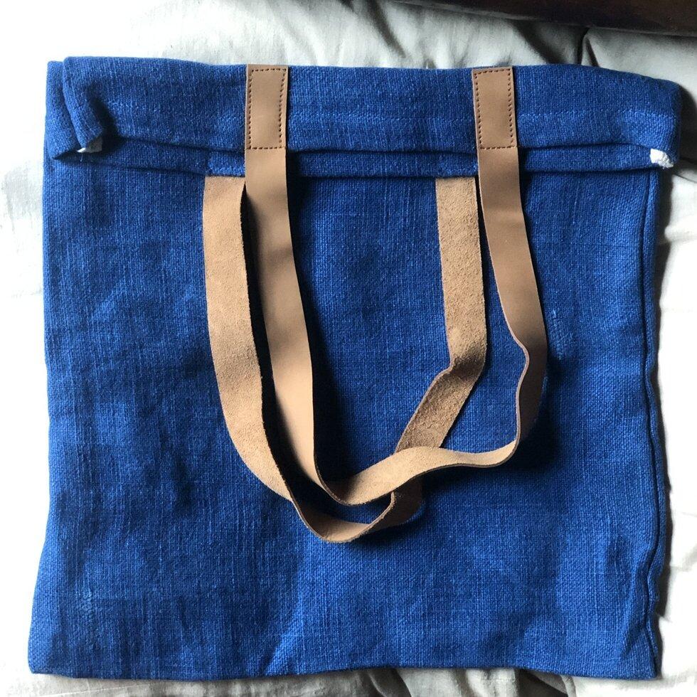 Greige Jute Tote Bag - Natural Or Denim Blue