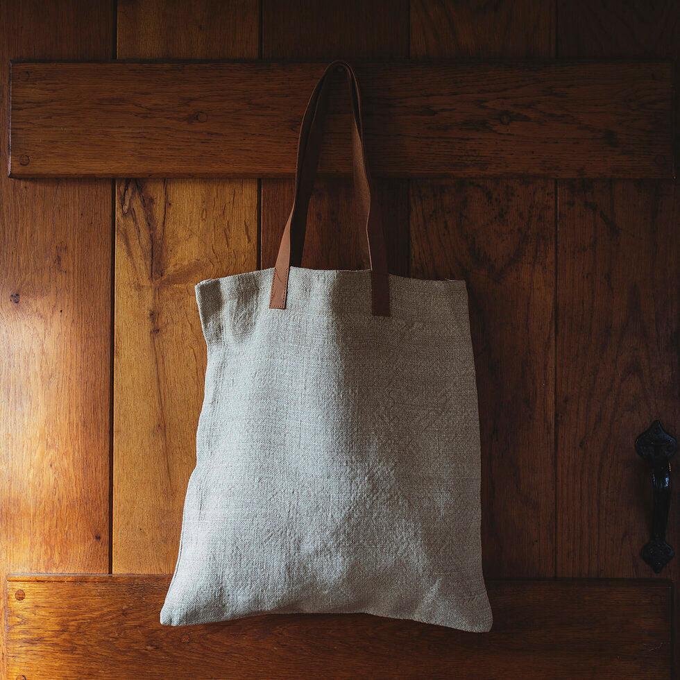 greige Jute Tote Bag - Natural or Denim Blue