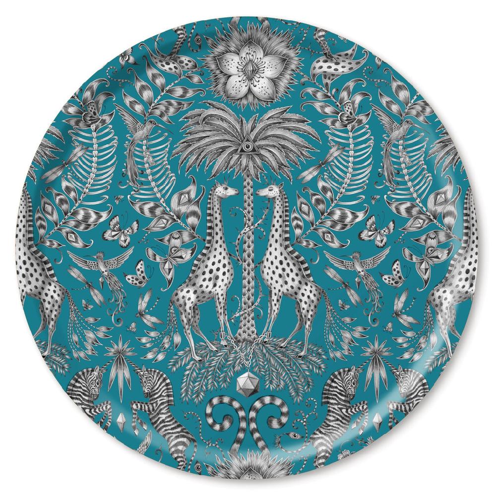 greige Kruger Tray - Turquoise - Diameter 46cm