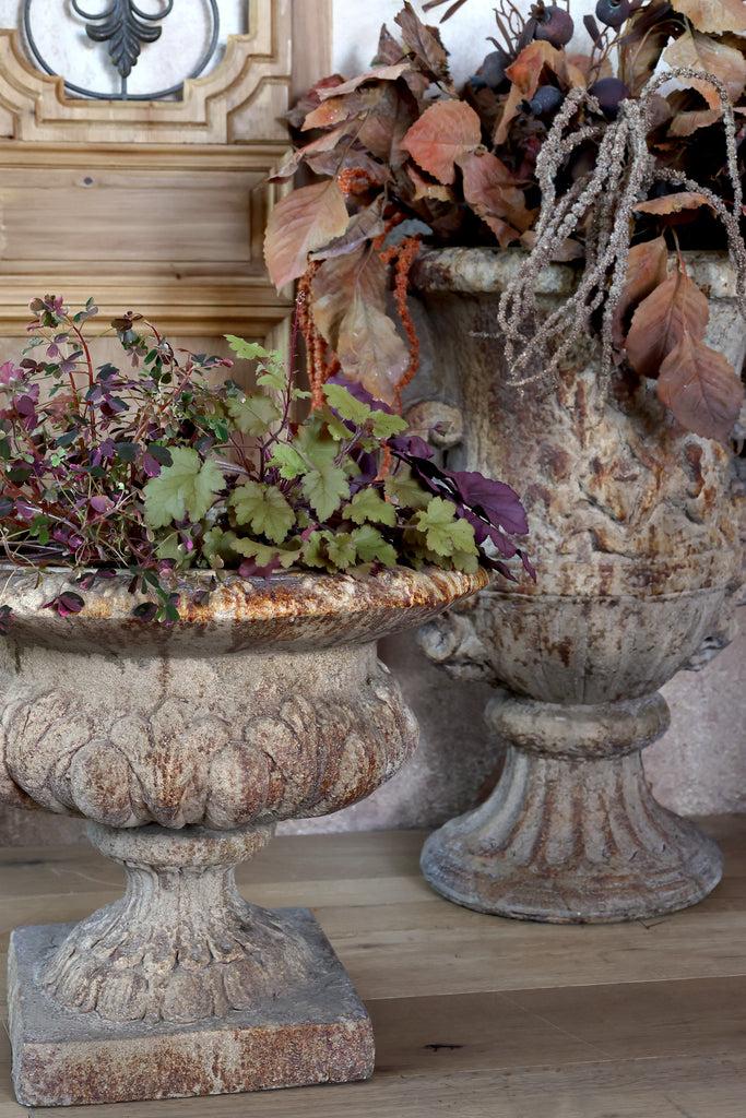 Greige Large Antique Cream Rustic Urn Planter