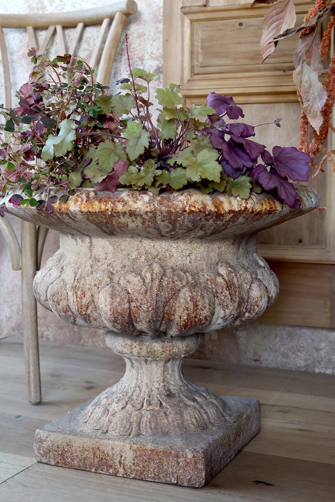 greige Large Antique Cream Rustic Urn Planter