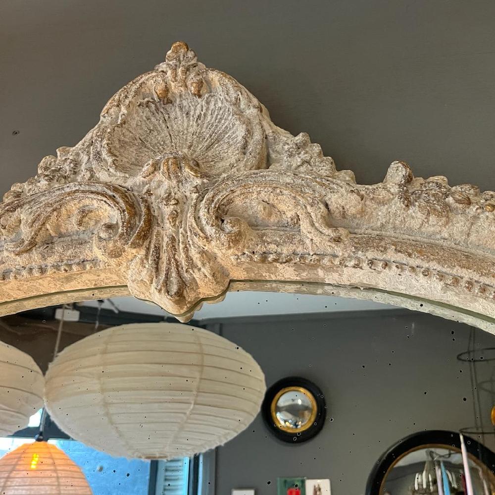 Greige Large Antiqued Mirror With Arch Top