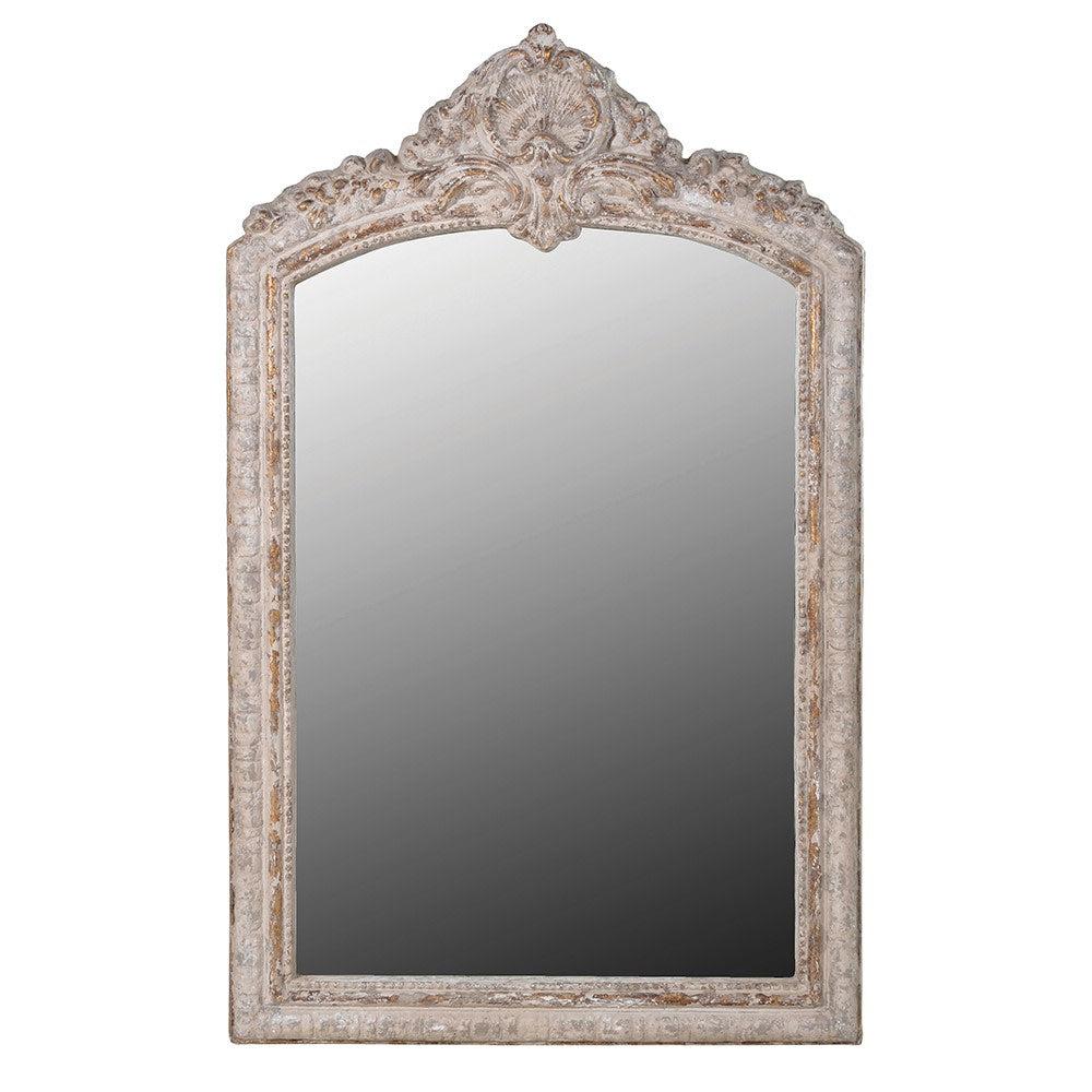 Greige Large Antiqued Mirror With Arch Top