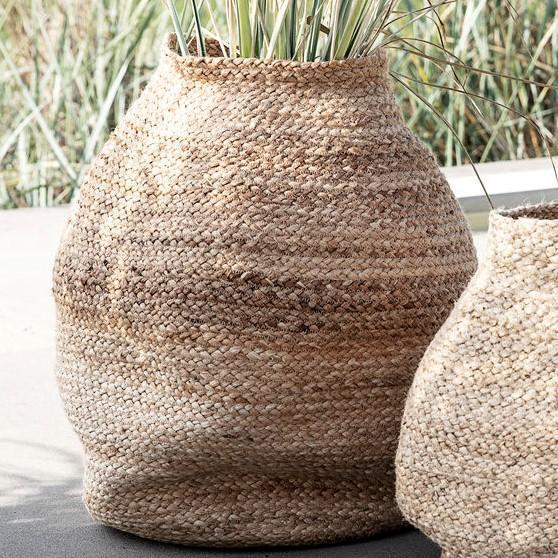 Greige Large Bulbous Jute Basket - Natural