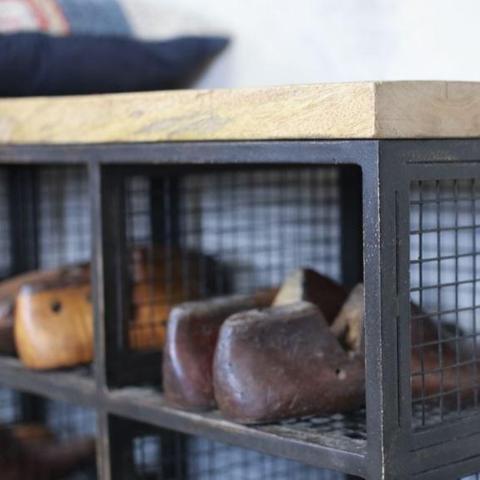 Greige Large Industrial Storage Bench