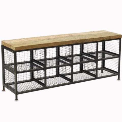 Greige Large Industrial Storage Bench