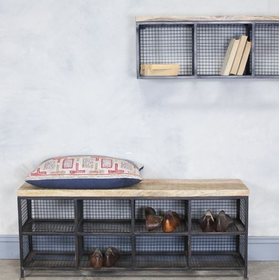 greige Large Industrial Storage Bench