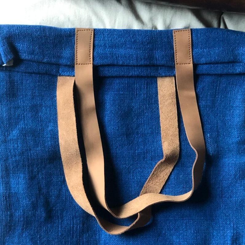 Greige Large Jute Tote Bag - Natural Or Denim Blue