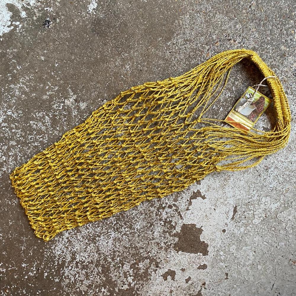 Greige Large Macrame String Bag - Mustard